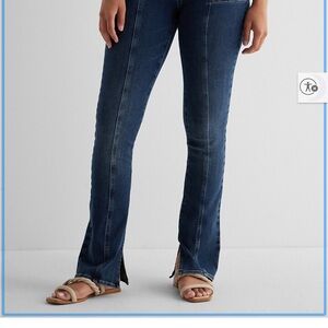 Express Mid Rise Dark Wash Ultra Streach Skyscraper Jeans Split Hem L 12
